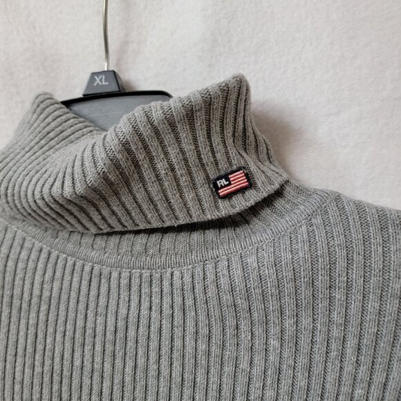Polo Jeans Co Ralph Lauren‎ Mens XL Turtleneck Sweater Grey Ribbed 100% Cotton - Picture 3 of 8